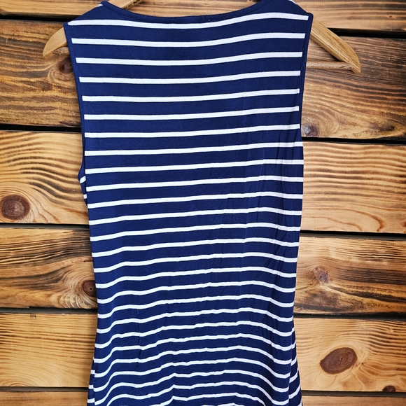 Cable & Gauge Blue and White Ruched Sleeveless Tank Top - Picture 3 of 3
